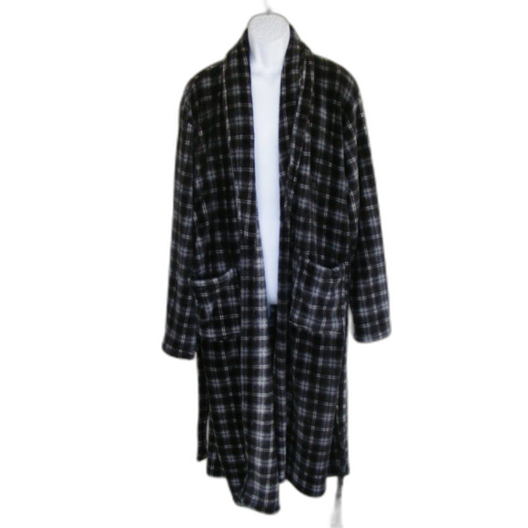 HOTEL SPA Robe, OS, Fleece, Plaid, Wrap style/Belt, Long sleeve, Pockets - Picture 5 of 8